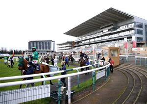 DONCASTER, ENGLAND - JANUARY 29: Runners and riders make their way around the parade ring ahead of the Sky Bet Britain's Most Popular Online Bookmaker Novices' Handicap Chase at Doncaster Racecourse on January 29, 2021 in Doncaster, England. (Photo by Tim Goode - Pool/Getty Images)