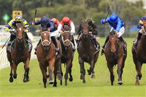 SYDNEY, AUSTRALIA - JANUARY 30: Rachel King on Zethus (royal blue) wins from James McDonald on Home Affairs (navy) in race 3 the Canonbury Stakes during Sydney Racing at Rosehill Gardens on January 30, 2021 in Sydney, Australia. (Photo by Mark Evans/Getty Images)