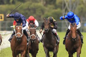 SYDNEY, AUSTRALIA - JANUARY 30: Rachel King on Zethus (royal blue) wins from James McDonald on Home Affairs (navy) in race 3 the Canonbury Stakes during Sydney Racing at Rosehill Gardens on January 30, 2021 in Sydney, Australia. (Photo by Mark Evans/Getty Images)