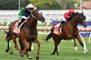 MELBOURNE, AUSTRALIA - JANUARY 30: Will Price riding Ginger Jones to win race 6, the Mal Seccull Handicap, during Melbourne Racing at Caulfield Racecourse on January 30, 2021 in Melbourne, Australia. (Photo by Vince Caligiuri/Getty Images)
