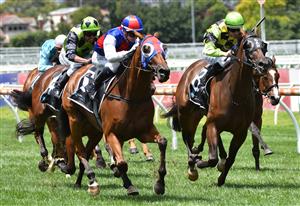 MELBOURNE, AUSTRALIA - JANUARY 30: Jamie Kah riding Aussie Nugget to win Race 2, the Quayclean Handicap, during Melbourne Racing at Flemington Racecourse on January 30, 2021 in Melbourne, Australia. (Photo by Vince Caligiuri/Getty Images)