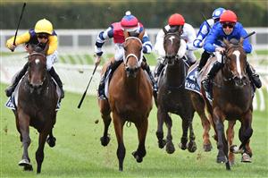 MELBOURNE, AUSTRALIA - JANUARY 30: Jordan Childs riding Vespertine to win Race 1, the Ive Print Handicap during Melbourne Racing at Caulfield Racecourse on January 30, 2021 in Melbourne, Australia. (Photo by Vince Caligiuri/Getty Images)