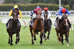 MELBOURNE, AUSTRALIA - JANUARY 30: Jordan Childs riding Vespertine to win Race 1, the Ive Print Handicap during Melbourne Racing at Caulfield Racecourse on January 30, 2021 in Melbourne, Australia. (Photo by Vince Caligiuri/Getty Images)