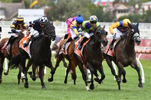 MELBOURNE, AUSTRALIA - JANUARY 30: Luke Currie riding Silent Sovereign to win Race 8, the Robert Hunter Handicap, during Melbourne Racing at Caulfield Racecourse on January 30, 2021 in Melbourne, Australia. (Photo by Vince Caligiuri/Getty Images)