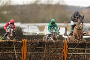 WARWICK, ENGLAND - FEBRUARY 03: Harry Skelton riding Cabot Cliffs clear the last to win The Join Racing TV Now Juvenile Hurdle at Warwick Racecourse on February 03, 2021 in Warwick, England. Due to the Coronavirus pandemic, owners along with the paying public will not be allowed to attend the meeting. (Photo by Alan Crowhurst/Getty Images)
