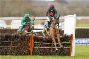 WARWICK, ENGLAND - FEBRUARY 03: Harry Skelton riding Cabot Cliffs clear the last to win The Join Racing TV Now Juvenile Hurdle at Warwick Racecourse on February 03, 2021 in Warwick, England. Due to the Coronavirus pandemic, owners along with the paying public will not be allowed to attend the meeting. (Photo by Alan Crowhurst/Getty Images)
