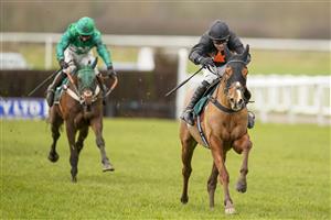 WARWICK, ENGLAND - FEBRUARY 03: Harry Skelton riding Cabot Cliffs clear the last to win The Join Racing TV Now Juvenile Hurdle at Warwick Racecourse on February 03, 2021 in Warwick, England. Due to the Coronavirus pandemic, owners along with the paying public will not be allowed to attend the meeting. (Photo by Alan Crowhurst/Getty Images)