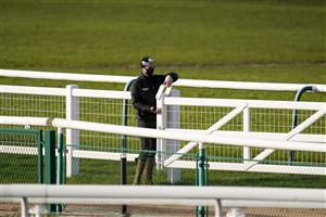 WARWICK, ENGLAND - FEBRUARY 03: Jockey Nico de Boinville retruns after walking the course at Warwick Racecourse on February 03, 2021 in Warwick, England. Due to the Coronavirus pandemic, owners along with the paying public will not be allowed to attend the meeting. (Photo by Alan Crowhurst/Getty Images)