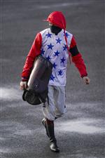 WARWICK, ENGLAND - FEBRUARY 03: Sam Twiston-Davies makes his way the the weighing room at Warwick Racecourse on February 03, 2021 in Warwick, England. Due to the Coronavirus pandemic, owners along with the paying public will not be allowed to attend the meeting. (Photo by Alan Crowhurst/Getty Images)