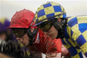 WINCANTON, ENGLAND - FEBRUARY 04: A muddy and wet day at Wincanton Racecourse on February 04, 2021 in Wincanton, England. Due to the Coronavirus pandemic, owners along with the paying public will not be allowed to attend the meeting. (Photo by Alan Crowhurst/Getty Images)