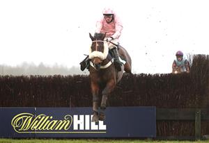 CATTERICK, ENGLAND - FEBRUARY 05: Newberry New ridden by jockey Harry Bannister on their way to winning the racingtv.com Handicap Chase at Catterick Racecourse on February 5, 2021 in Catterick, England. (Photo by Tim Goode - Pool / Getty Images)