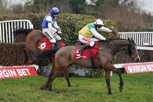 ESHER, ENGLAND - FEBRUARY 06: Richard Johnson riding Deise Aba clear the last to win The Virgin Bet Masters Handicap Chase at Sandown Park Racecourse on February 06, 2021 in Esher, England. Due to the Coronavirus pandemic, owners along with the paying public will not be allowed to attend the meeting. (Photo by Alan Crowhurst/Getty Images)