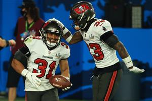 TAMPA, FLORIDA - FEBRUARY 07: Antoine Winfield Jr. #31 and Jordan Whitehead #33 of the Tampa Bay Buccaneers celebrate during the third quarter against the Kansas City Chiefs in Super Bowl LV at Raymond James Stadium on February 07, 2021 in Tampa, Florida. (Photo by Mike Ehrmann/Getty Images)