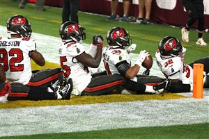 TAMPA, FLORIDA - FEBRUARY 07: Antoine Winfield Jr. #31 of the Tampa Bay Buccaneers celebrates with teammates in the third quarter after an interception against the Kansas City Chiefs in Super Bowl LV at Raymond James Stadium on February 07, 2021 in Tampa, Florida. (Photo by Patrick Smith/Getty Images)