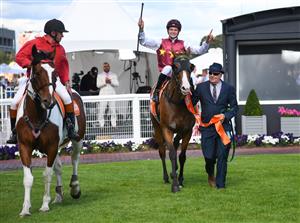 MELBOURNE, AUSTRALIA - FEBRUARY 06: Zac Spain riding Streets of Avalon after winning Race 8, the Neds C.f. Orr Stakes, during C.F. Orr Stakes Day at Caulfield Racecourse on February 06, 2021 in Melbourne, Australia. (Photo by Vince Caligiuri/Getty Images)