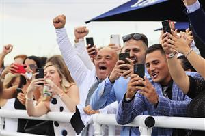 SYDNEY, AUSTRALIA - FEBRUARY 06: Connections of Rocketing By cheer as Kerrin McEvoy returns to scale after winning race 7 the Inglis Sprint during Sydney Racing at Royal Randwick Racecourse on February 06, 2021 in Sydney, Australia. (Photo by Mark Evans/Getty Images)