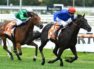 MELBOURNE, AUSTRALIA - FEBRUARY 06: Damian Lane riding Arcaded wins Race 2, the Neds Blue Diamond Prelude F, during C.F. Orr Stakes Day at Caulfield Racecourse on February 06, 2021 in Melbourne, Australia. (Photo by Vince Caligiuri/Getty Images)