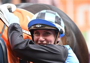MELBOURNE, AUSTRALIA - FEBRUARY 06: Jamie Kah riding La Mexicana after winning race 5, the Hyland Race Colours Autumn Stakes, during C.F. Orr Stakes Day at Caulfield Racecourse on February 06, 2021 in Melbourne, Australia. (Photo by Vince Caligiuri/Getty Images)