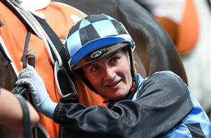 MELBOURNE, AUSTRALIA - FEBRUARY 06: Jamie Kah riding La Mexicana after winning race 5, the Hyland Race Colours Autumn Stakes, during C.F. Orr Stakes Day at Caulfield Racecourse on February 06, 2021 in Melbourne, Australia. (Photo by Vince Caligiuri/Getty Images)