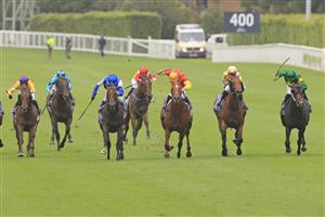SYDNEY, AUSTRALIA - FEBRUARY 06: Kerrin McEvoy on Rocketing By (blue/white) wins race 7 the Inglis Sprint during Sydney Racing at Royal Randwick Racecourse on February 06, 2021 in Sydney, Australia. (Photo by Mark Evans/Getty Images)