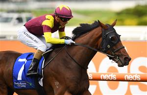 MELBOURNE, AUSTRALIA - FEBRUARY 06: Luke Currie riding Regardsmaree wins Race 1, The Big Screen Company Handicap, during C.F. Orr Stakes Day at Caulfield Racecourse on February 06, 2021 in Melbourne, Australia. (Photo by Vince Caligiuri/Getty Images)
