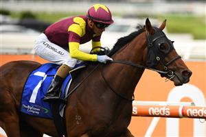 MELBOURNE, AUSTRALIA - FEBRUARY 06: Luke Currie riding Regardsmaree wins Race 1, The Big Screen Company Handicap, during C.F. Orr Stakes Day at Caulfield Racecourse on February 06, 2021 in Melbourne, Australia. (Photo by Vince Caligiuri/Getty Images)