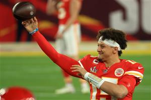 TAMPA, FLORIDA - FEBRUARY 07: Patrick Mahomes #15 of the Kansas City Chiefs warms up before Super Bowl LV against the Tampa Bay Buccaneers at Raymond James Stadium on February 07, 2021 in Tampa, Florida. (Photo by Mike Ehrmann/Getty Images)