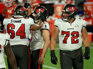 TAMPA, FLORIDA - FEBRUARY 07: Ryan Succop #3 of the Tampa Bay Buccaneers (C) celebrates a field goal during the third quarter against the Kansas City Chiefs in Super Bowl LV at Raymond James Stadium on February 07, 2021 in Tampa, Florida. (Photo by Mike Ehrmann/Getty Images)