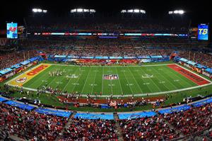 TAMPA, FLORIDA - FEBRUARY 07: A general view of the field as the Tampa Bay Buccaneers take on the Kansas City Chiefs during the first quarter in Super Bowl LV at Raymond James Stadium on February 07, 2021 in Tampa, Florida. (Photo by Mike Ehrmann/Getty Images)