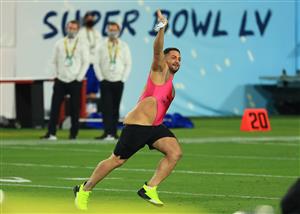 TAMPA, FLORIDA - FEBRUARY 07: A fan runs on the field during the fourth quarter of Super Bowl LV between the Tampa Bay Buccaneers and the Kansas City Chiefs at Raymond James Stadium on February 07, 2021 in Tampa, Florida. (Photo by Mike Ehrmann/Getty Images)