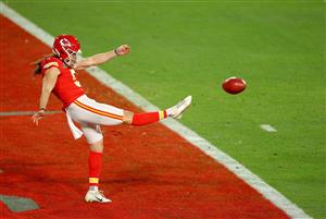 TAMPA, FLORIDA - FEBRUARY 07: Tommy Townsend #5 of the Kansas City Chiefs punts during the second quarter of the game against the Tampa Bay Buccaneers in Super Bowl LV at Raymond James Stadium on February 07, 2021 in Tampa, Florida. (Photo by Kevin C. Cox/Getty Images)