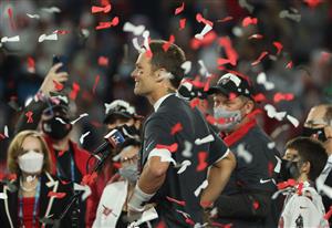 TAMPA, FLORIDA - FEBRUARY 07: Tom Brady #12 of the Tampa Bay Buccaneers looks on after winning Super Bowl LV at Raymond James Stadium on February 07, 2021 in Tampa, Florida. The Buccaneers defeated the Chiefs 31-9. (Photo by Patrick Smith/Getty Images)