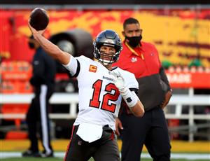 TAMPA, FLORIDA - FEBRUARY 07: Tom Brady #12 of the Tampa Bay Buccaneers warms up before Super Bowl LV against the Kansas City Chiefs at Raymond James Stadium on February 07, 2021 in Tampa, Florida. (Photo by Mike Ehrmann/Getty Images)