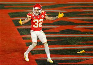 TAMPA, FLORIDA - FEBRUARY 07: Tyrann Mathieu #32 of the Kansas City Chiefs reacts after a penalty call in the second quarter against the Tampa Bay Buccaneers in Super Bowl LV at Raymond James Stadium on February 07, 2021 in Tampa, Florida. (Photo by Kevin C. Cox/Getty Images)