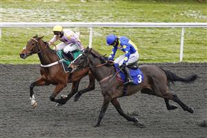 SUNBURY, ENGLAND - FEBRUARY 09: Nico de Boinville riding Hooper (L) win The Gamble Responsibly With VBet 'Jumpers' Bumper' NH Flat Race at Kempton Park Racecourse on February 09, 2021 in Sunbury, England. Due to the Coronavirus pandemic, owners along with the paying public will not be allowed to attend the meeting. (Photo by Alan Crowhurst/Getty Images)