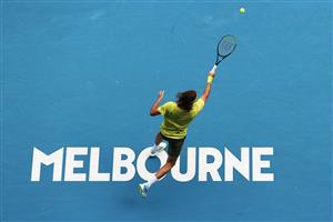 MELBOURNE, AUSTRALIA - FEBRUARY 11: Stefanos Tsitsipas of Greece plays a forehand in his Men