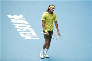 MELBOURNE, AUSTRALIA - FEBRUARY 11: Stefanos Tsitsipas of Greece reacts in his Men
