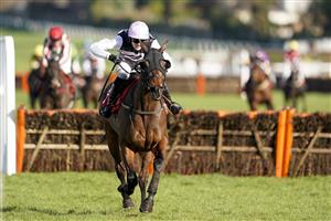 ESHER, ENGLAND - FEBRUARY 18: Fergus Gillard riding Eamon An Cnoic clear the las to win The Greenwich Conditional Jockeys' Handicap Hurdle at Sandown Park Racecourse on February 18, 2021 in Esher, England. Due to the coronavirus pandemic, owners along with the paying public will not be allowed to attend the meeting. (Photo by Alan Crowhurst/Getty Images)