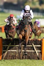 ESHER, ENGLAND - FEBRUARY 18: Fergus Gillard riding Eamon An Cnoic clear the las to win The Greenwich Conditional Jockeys' Handicap Hurdle at Sandown Park Racecourse on February 18, 2021 in Esher, England. Due to the coronavirus pandemic, owners along with the paying public will not be allowed to attend the meeting. (Photo by Alan Crowhurst/Getty Images)