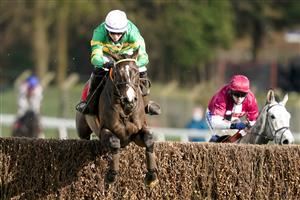 ESHER, ENGLAND - FEBRUARY 18: Niall Houlihan riding Belargus clear the last to win The Elmbridge Handicap Chase at Sandown Park Racecourse on February 18, 2021 in Esher, England. Due to the coronavirus pandemic, owners along with the paying public will not be allowed to attend the meeting. (Photo by Alan Crowhurst/Getty Images)