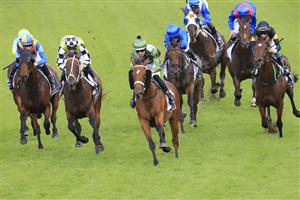 SYDNEY, AUSTRALIA - FEBRUARY 20: Hugh Bowman (olive silks) on Subpoenaed wins race 4 the Irresistible Pools & Spas Millie Fox Stakes during Sydney Racing at Rosehill Gardens on February 20, 2021 in Sydney, Australia. (Photo by Mark Evans/Getty Images)