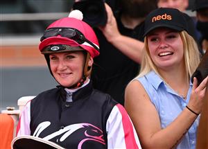 MELBOURNE, AUSTRALIA - FEBRUARY 20: Jamie Kah after riding Yes Baby Yes to win Race 3, the Neds Angus Armanasco Stakes, during Blue Diamond Stakes Day at Caulfield Racecourse on February 20, 2021 in Melbourne, Australia. (Photo by Vince Caligiuri/Getty Images)