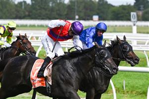 MELBOURNE, AUSTRALIA - FEBRUARY 20: Luke Currie riding Artorius winning Race 7, the Neds Blue Diamond Stakes, during Blue Diamond Stakes Day at Caulfield Racecourse on February 20, 2021 in Melbourne, Australia. (Photo by Vince Caligiuri/Getty Images)