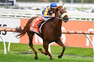 MELBOURNE, AUSTRALIA - FEBRUARY 20: Luke Nolen rides Oxley Road to win Race 2, the Neds Zeditave Stakes, during Blue Diamond Stakes Day at Caulfield Racecourse on February 20, 2021 in Melbourne, Australia. (Photo by Vince Caligiuri/Getty Images)