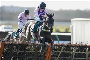 WARWICK, ENGLAND - FEBRUARY 26: Tom Cannon riding Jay Bee Why clear the last to win The British Stallion Studs EBF 'National Hunt' Novices' Hurdle at Warwick Racecourse on February 26, 2021 in Warwick, England. Due to the coronavirus pandemic, owners along with the paying public will not be allowed to attend the meeting. (Photo by Alan Crowhurst/Getty Images)