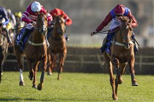 SUNBURY, ENGLAND - FEBRUARY 27: Adrian Heskin riding Tritonic clear the last to win The Close Brothers Adonis Juvenile Hurdle at Kempton Park Racecourse on February 27, 2021 in Sunbury, England. Due to the coronavirus pandemic, owners along with the paying public will not be allowed to attend the meeting. (Photo by Alan Crowhurst/Getty Images)