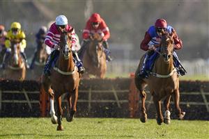 SUNBURY, ENGLAND - FEBRUARY 27: Adrian Heskin riding Tritonic clear the last to win The Close Brothers Adonis Juvenile Hurdle at Kempton Park Racecourse on February 27, 2021 in Sunbury, England. Due to the coronavirus pandemic, owners along with the paying public will not be allowed to attend the meeting. (Photo by Alan Crowhurst/Getty Images)
