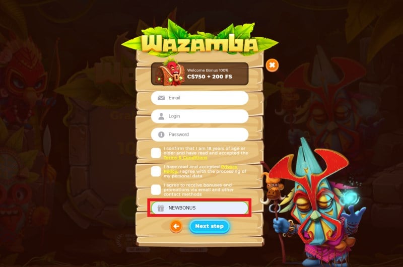 Wazamba login