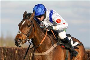 NEWBURY, ENGLAND - MARCH 06: Bryony Frost riding Hitman clear the last to win The BetVictor Novices' Chase at Newbury Racecourse on March 06, 2021 in Newbury, England. Due to the coronavirus pandemic, owners along with the paying public will not be allowed to attend the meeting. (Photo by Alan Crowhurst/Getty Images)