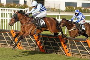 NEWBURY, ENGLAND - MARCH 06: Fergus Gillard riding Iron Heart clear the last to win The BetVictor Novices' Handicap Hurdle at Newbury Racecourse on March 06, 2021 in Newbury, England. Due to the coronavirus pandemic, owners along with the paying public will not be allowed to attend the meeting. (Photo by Alan Crowhurst/Getty Images)